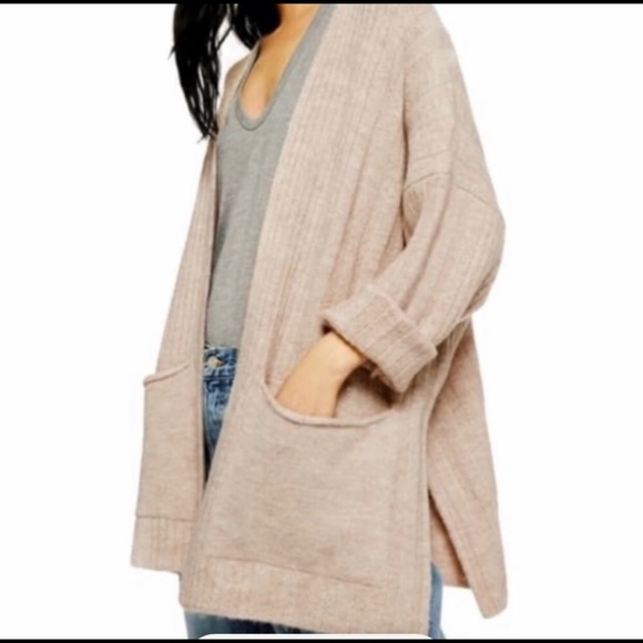 Topshop Sweaters - Topshop Oatmeal Long Open Cardigan Sweater Ribbed